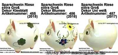 Sparschweine in drei Dekor- Varianten