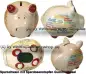 Preview: Sparschwein Kleinsparschwein Happy Birthday international weiß Keramik Gesamt