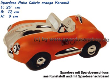 Preview: Spardose „Auto Cabrio orange“ – sportliches Keramik-Design mit Schloss & Schlüssel