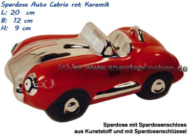 Preview: Spardose „Auto Cabrio rot“ – sportliches Keramik-Design mit Schloss & Schlüssel