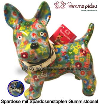 Preview: Spardose Bommer grünblau – verspielter Keramikhund von Pomme Pidou, ca. 17,5 cm