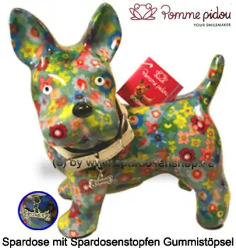 Spardose Spartier Pomme Pidou Hund Bommer grünblau Keramik A