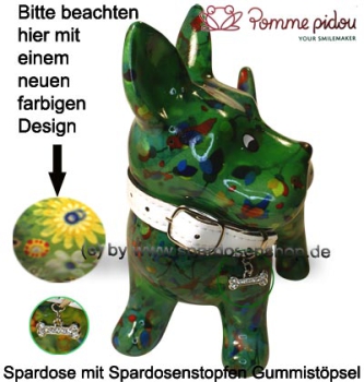 Preview: Spardose Spartier Pomme Pidou Hund Bommer grün Blüten Keramik B