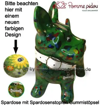 Spardose Spartier Pomme Pidou Hund Bommer grün Blüten Keramik B