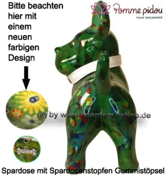 Spardose Spartier Pomme Pidou Hund Bommer grün Blüten Keramik D