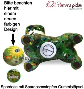 Spardose Spartier Pomme Pidou Hund Bommer grün Blüten Keramik E