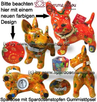 Spardose Spartier Pomme Pidou Hund Bommer orange Keramik Gesamt