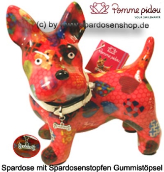 Preview: Roter Hund Bommer – Pomme Pidou Spardose aus Keramik, liebevoll gestaltet, 17,5 cm