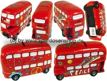 Spardose Auto Bus Doppeldecker London PEACE Gesamt