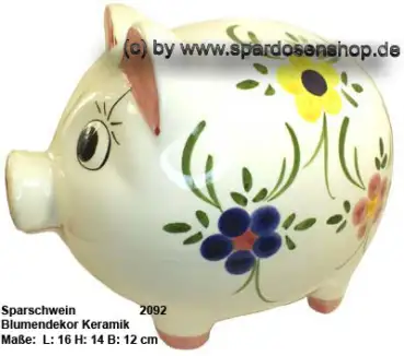 Sparschwein mit Dekor wählen 16 cm Blumen A