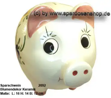 Sparschwein mit Dekor wählen 16 cm Blumen B