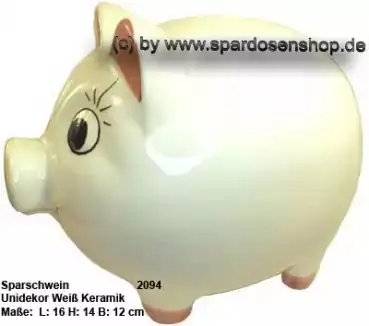 Sparschwein mit Dekor wählen 16 cm Unidekor weiß A