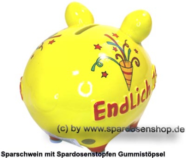 Preview: Sparschwein 3D Design Endlich 18 gelb Keramik Marke KCG Maße ca.: L= 12,5 cm Preview: KCG Sparschwein Endlich 18 D