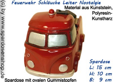 Preview: Spardose Feuerwehrauto „Schläuche & Leiter“ – nostalgisches Feuerwehr-Design aus Polyresin Preview: Spardose Feuerwehrauto Schläuche Leiter Nostalgie B