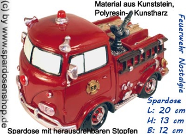 Preview: Spardose Feuerwehrauto „Nostalgie“ groß – detailreiche Retro-Spardose aus Polyresin Preview: Spardose Feuerwehrauto „Nostalgie“ groß – detailreiche Retro-Spardose aus Polyresin
