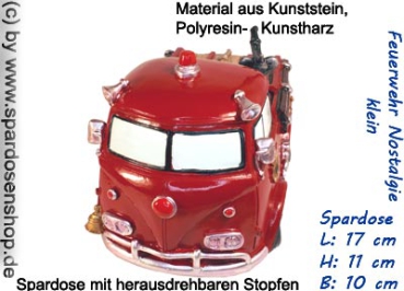 Preview: Spardose Feuerwehrauto „Nostalgie“ – kleine Retro-Spardose aus Polyresin Preview: Spardose Feuerwehr Nostalgie klein B