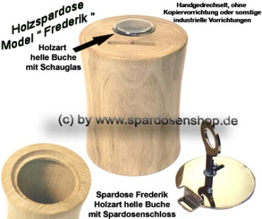 Preview: Spardose aus heller Buche mit Sichtfenster – Modell „Frederik“, handgefertigt & naturbelassen Preview: Spardose aus heller Buche mit Sichtfenster – Modell „Frederik“, handgefertigt & naturbelassen
