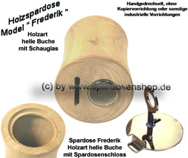 Preview: Spardose aus heller Buche mit Sichtfenster – Modell „Frederik“, handgefertigt & naturbelassen Preview: Model Frederik helle Buche Schauglas B