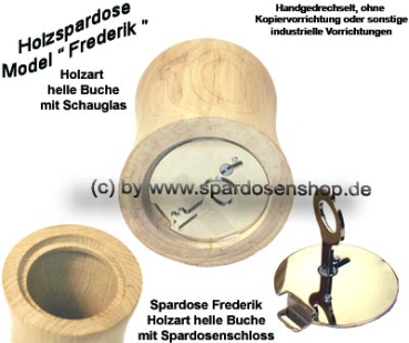 Preview: Spardose aus heller Buche mit Sichtfenster – Modell „Frederik“, handgefertigt & naturbelassen Preview: Model Frederik helle Buche Schauglas C