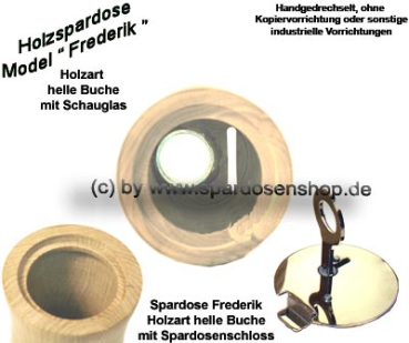 Preview: Spardose aus heller Buche mit Sichtfenster – Modell „Frederik“, handgefertigt & naturbelassen Preview: Model Frederik helle Buche Schauglas D