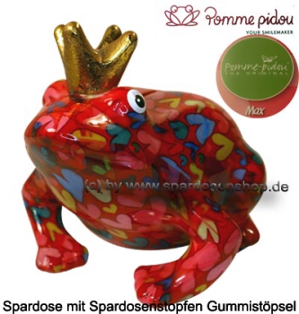 Preview: Frosch Max rot – farbenfrohe Keramik-Spardose von Pomme Pidou, 18 cm groß