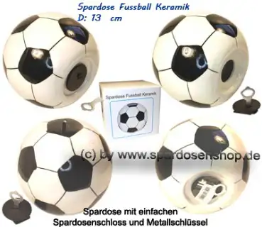 Spardose Fußball Keramik weiß / schwarz Gesamt