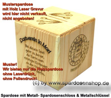 Preview: Spardose „Holzwürfel Rohling“ natur Kiefernholz, unbehandelt, mit Schloss & Schlüssel Preview: Spardose Holzwürfel Rohling natur Muster A