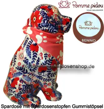 Spardose Spartier Pomme Pidou Hund Benno weißblau Keramik C