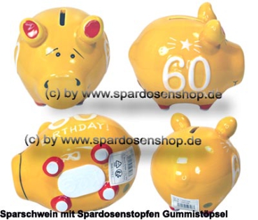 Sparschwein Kleinsparschwein 3D Design 60 Birthday! Keramik Gesamt
