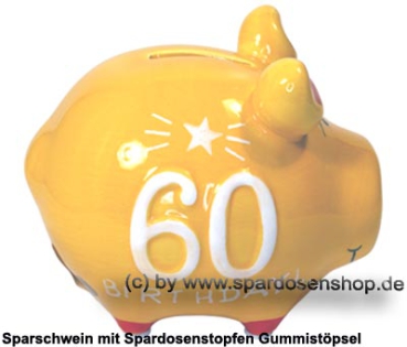 Preview: Sparschwein 3D Design 60 Birthday! gelb Keramik Marke KCG Maße ca.: L= 12,5 cm Preview: Sparschwein Kleinsparschwein 3D Design 60 Birthday! Keramik C