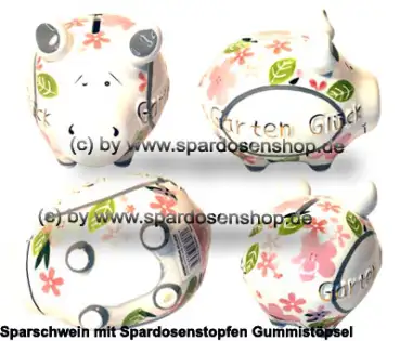 Sparschwein Kleinsparschwein 3D Garten Glück weiß Keramik Gesamt