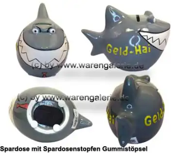 Spardose Spartier 3D Design Geld-Hai Keramik Gesamt