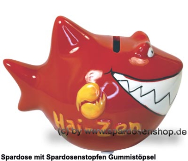 Preview: Hai-Zen Spardose rot – entspannter KCG Keramikhai in 3D, ca. 14,5 cm Preview: Spardose Spartier Design Hai-Zen Keramik C