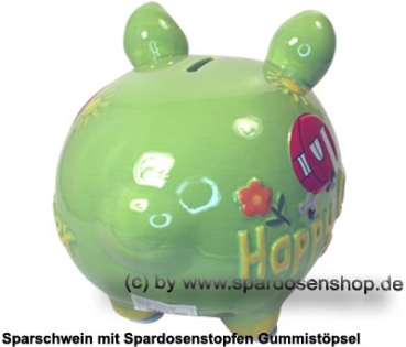 Preview: Sparschwein 3D Design Happy Camper hellgrün mittelgroß Keramik Marke KCG Maße ca.: L= 17 cm Preview: KCG mittelgroßes Sparschwein 3D Design Happy Camper Keramik D