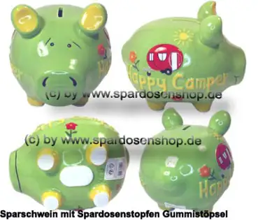 KCG mittelgroßes Sparschwein 3D Design Happy Camper Keramik Gesamt