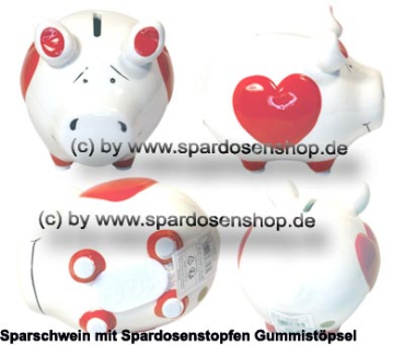 Sparschwein 3D Herz Dekor klein weiß Keramik Gesamt