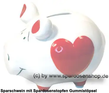 Sparschwein 3D Herz Dekor klein weiß Keramik A