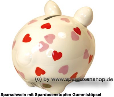 Preview: Sparschwein Herzchen- Schwein weiß mit bunten Herzchen Dekor Keramik Marke KCG Maße ca.: L= 12,5 cm Preview: Sparschwein Kleinsparschwein Herzchen-Schwein Keramik D
