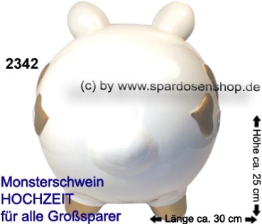 Preview: Sparschwein 3D Design Hochzeit Dekor weiß/bunt riesengroßes Monster Keramik Marke KCG Maße ca.: L= 30 cm Preview: Sparschwein riesengroßes Monster Sparschwein 3D Design Hochzeit Dekor Keramik D