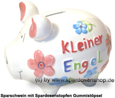 Preview: Sparschwein „Kleiner Engel“ – liebevolles KCG 3D-Keramikdesign für besondere Anlässe mittelgroß Maße ca.: L= 17 cm