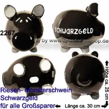 Sparschwein riesengroßes Monster Sparschwein 3D Design Schwarzgeld Keramik Gesamt