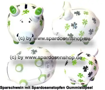 Sparschwein Kleinsparschwein Kleeblatt weiß Keramik Gesamt