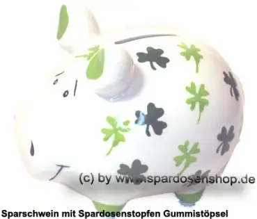 Sparschwein Kleinsparschwein Kleeblatt weiß Keramik A