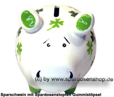 Sparschwein Kleinsparschwein Kleeblatt weiß Keramik B