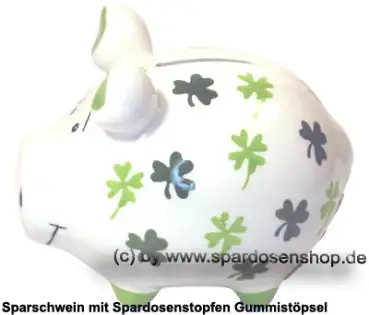 Sparschwein Kleinsparschwein Kleeblatt weiß Keramik C