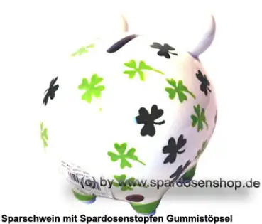 Sparschwein Kleinsparschwein Kleeblatt weiß Keramik D