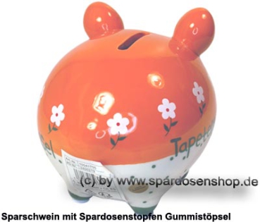 Preview: Sparschwein Tapetenwechsel orange-weiß bunte Dekor Schrift Keramik Marke KCG Maße ca.: L= 12,5 cm Preview: Sparschwein Kleinsparschwein Tapetenwechsel orange-weiß Keramik D