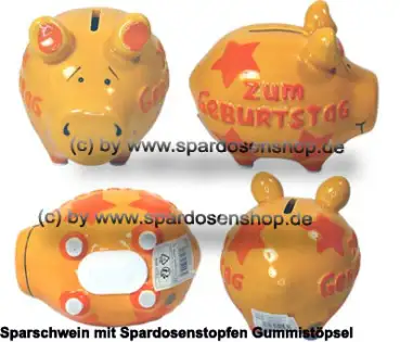 Sparschwein 3D Design Zum Geburtstag dunkelgelb Keramik Gesamt