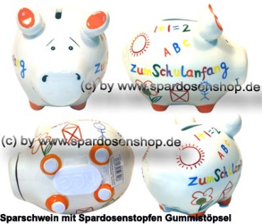 Sparschwein Kleinsparschwein Zum Schulanfang weiß Keramik Gesamt