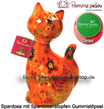 Preview: Katze Caramel orange – fröhliche Keramik-Spardose von Pomme Pidou, Höhe ca. 22 cm